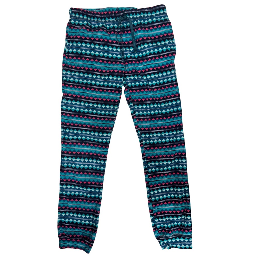 Patagonia Girls Micro D Snap-T Fleece Pants XL 14 Blue Pink Geometric Pattern